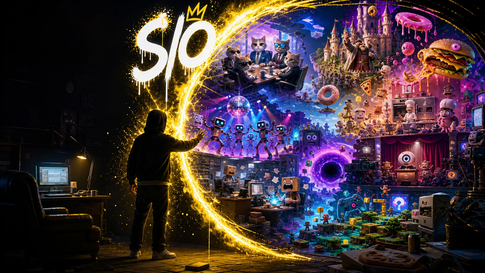A glowing portal into SlopOff comedy categories